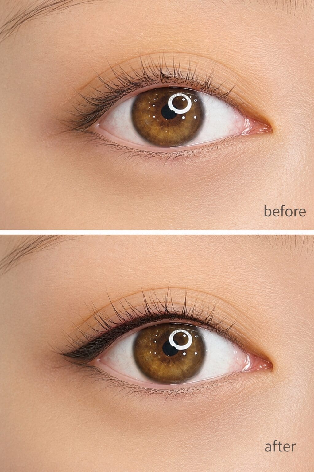 Eye makeup before and after comparison.